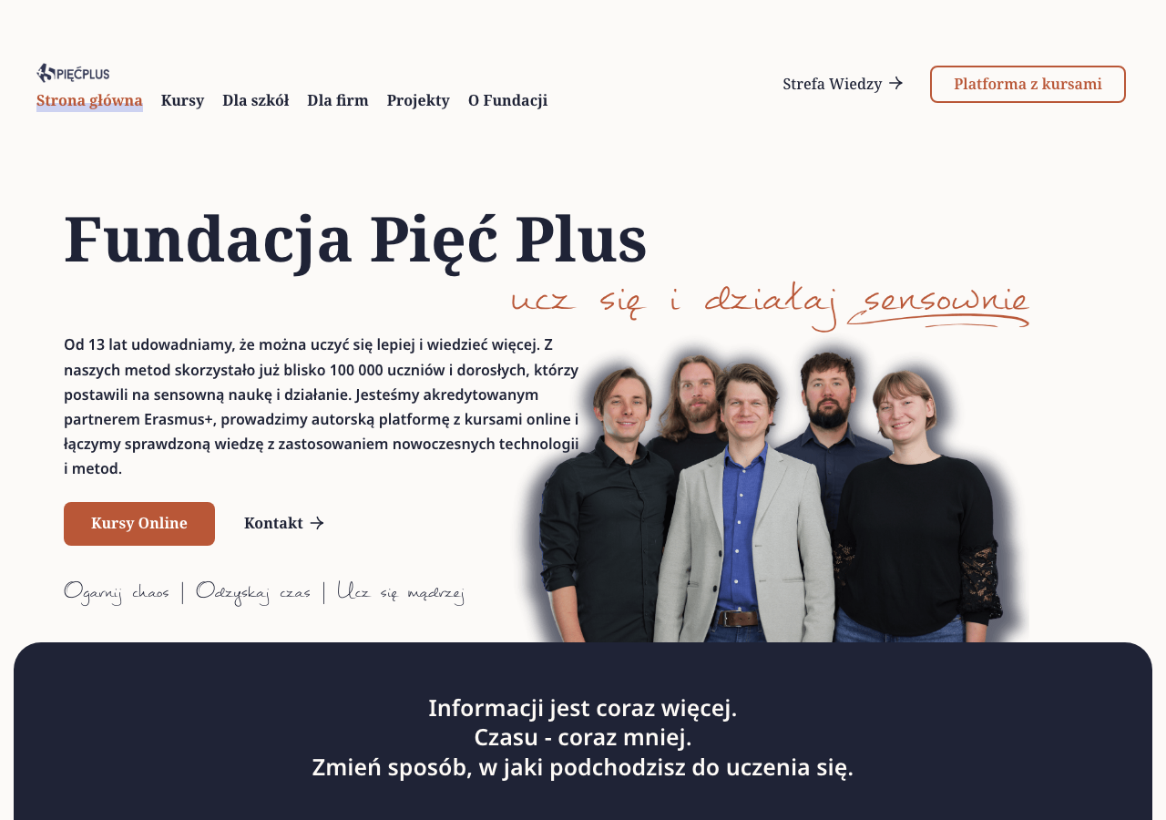 Dzisiejsza strona główna Fundacji Pięć Plus
