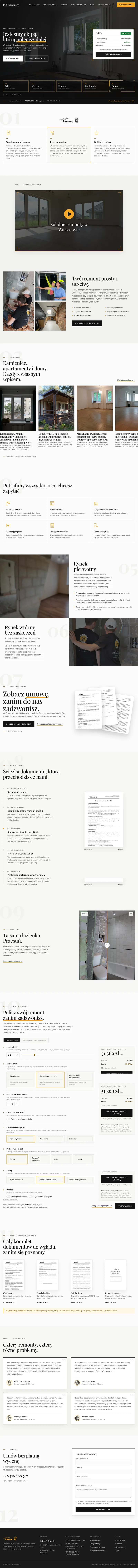 Strona firmy remontowej po instalacji: hero, proces i kalkulator jeden pod drugim