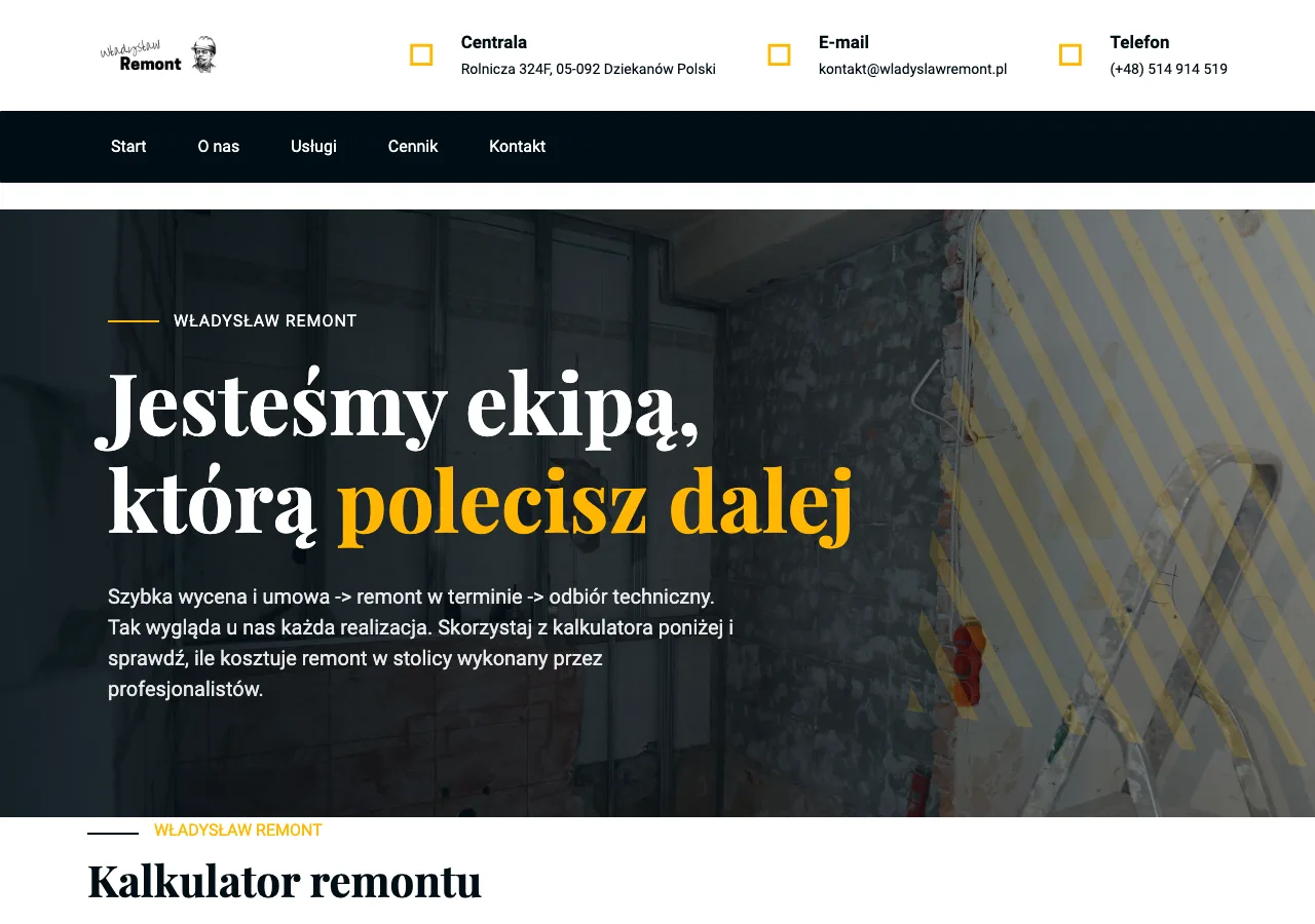 Strona firmy remontowej w 2024 — rekonstrukcja z archiwum